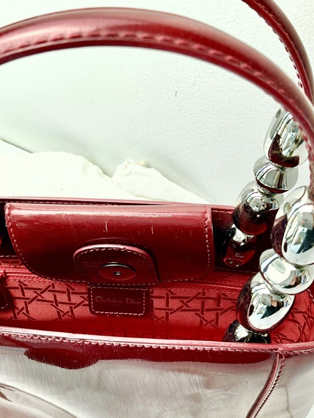 Vintage Christian Dior Bordeaux Patent Leather Mini Handbag Silver Hardware - Picture 4 of 10